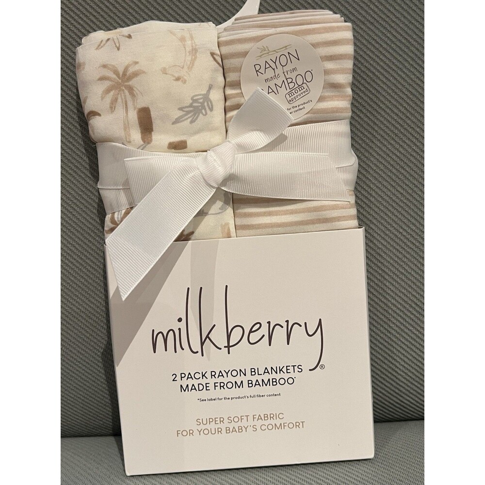 Milkberry Baby Swaddle Blankets Tan Safari Animals Stripe Bamboo Neutral Unisex